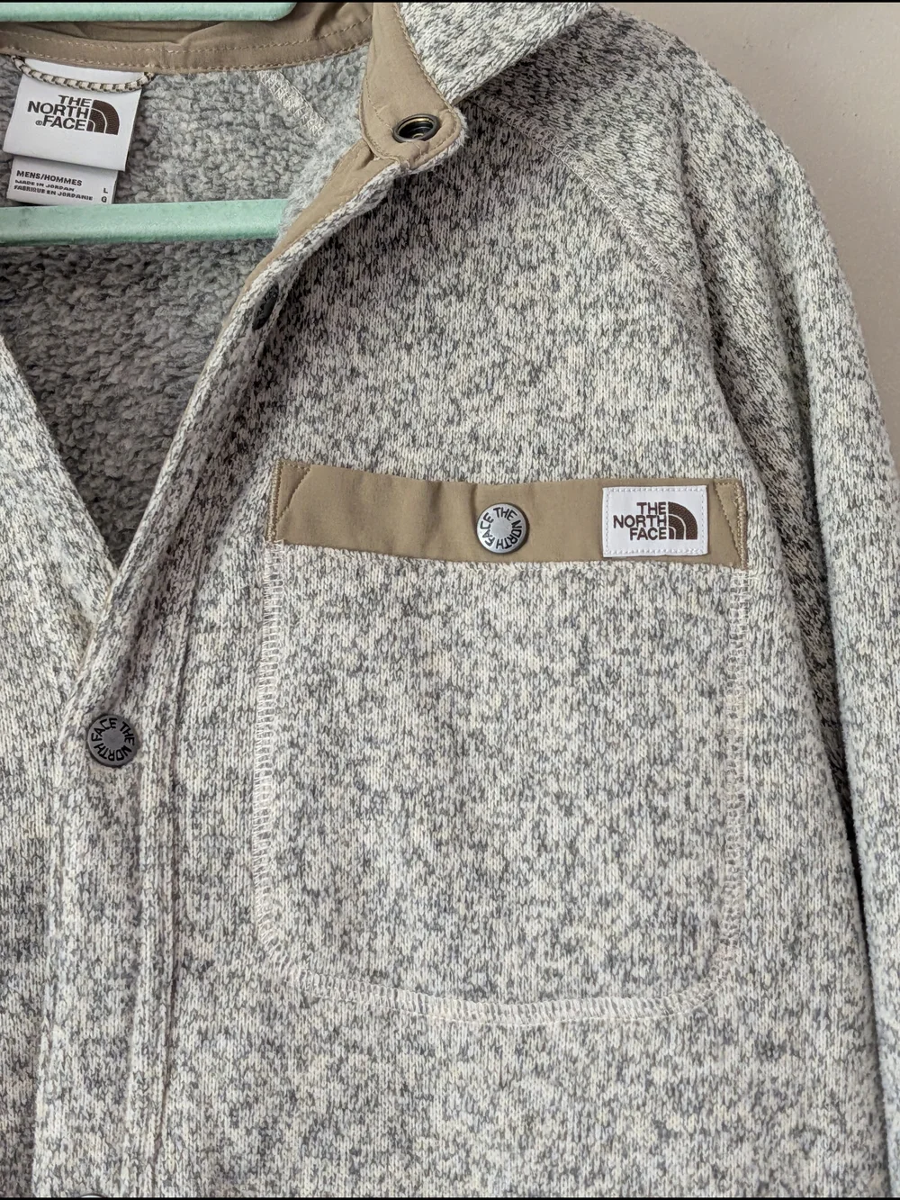The North Face Men’s Gordon Lyons Heathered Cream Jacket with Tan Accents Size L